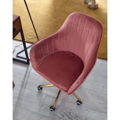 Rootz skrivebordsfløjl pink - Design drejestol med ryglæn - Arbejdsstol 120 kg højdejusterbar - Skalstol med hjul - Drejestol