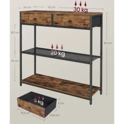 Rootz smalt konsolbord - Skænk - Entrébord - Rigelig opbevaring - Brun & Sort - 24 x 76 x 80 cm