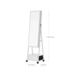 Rootz smykkeskab - Hvidt skab - Opbevaringsorganisator - MDF-materiale - Flere rum - Stilfuldt design - 41,5 cm x 37 cm x 152,5 cm