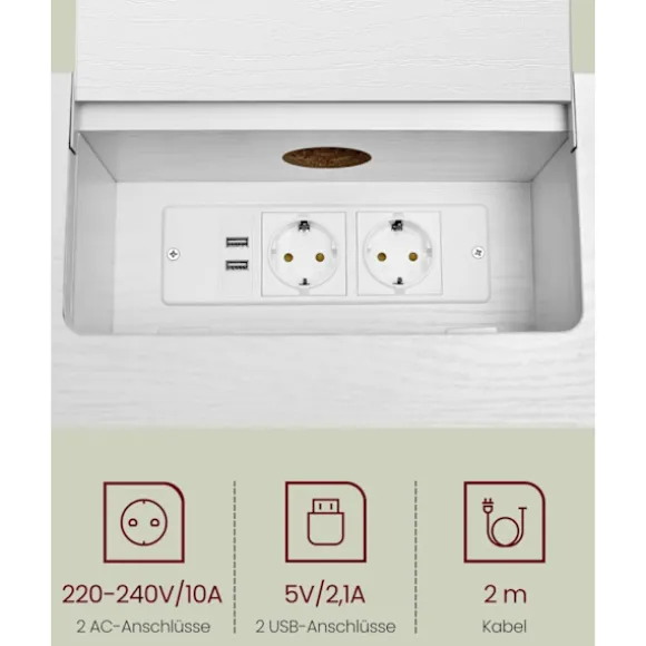 Rootz Snehvide spånpladestålsidebord - Endebord - Natbord - Power Strip - Letvægts - Robust - Nem montering - 25 cm x 120 cm x 81,1 cm