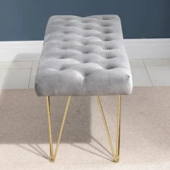 Rootz Sofa - Spisestue Sofa - Polstret Sofa - Fløjl - Metal - Grå - Guld - 116 x 44,5 x 49 cm