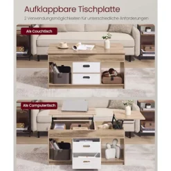 Rootz Sofabord - Accentbord - Stuebord - Rigelig opbevaring - 2 skuffer - Brun -Hvid - 50 x 100 x 48 cm