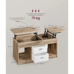 Rootz Sofabord - Accentbord - Stuebord - Rigelig opbevaring - 2 skuffer - Brun -Hvid - 50 x 100 x 48 cm