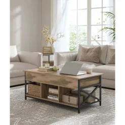 Rootz sofabord - cocktailbord - stuebord - Skjult og åben opbevaring - Træforbytte og stål - Brun, sort - 60 x 120 x (48-62) cm