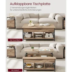 Rootz sofabord - cocktailbord - stuebord - Skjult og åben opbevaring - Træforbytte og stål - Brun, sort - 60 x 120 x (48-62) cm