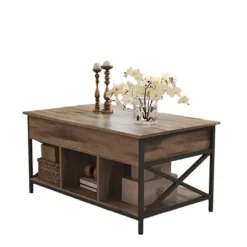 Rootz Sofabord - Højde -justerbar bord - Træspanel - Stål - Kamelbrun sort - 60 x 100 x (48-62) cm