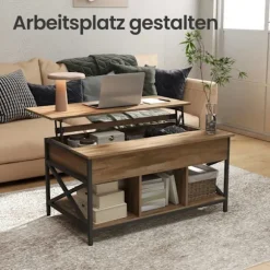 Rootz Sofabord - Højde -justerbar bord - Træspanel - Stål - Kamelbrun sort - 60 x 100 x (48-62) cm