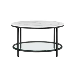 Rootz Sofabord - Hvidt marmorlook - Sort stel - Spånplade - Stål - Hærdet glas - 80cm x 44,5cm - Maks. 20 kg statisk belastning