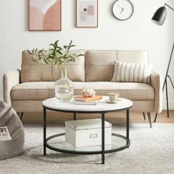 Rootz Sofabord - Hvidt marmorlook - Sort stel - Spånplade - Stål - Hærdet glas - 80cm x 44,5cm - Maks. 20 kg statisk belastning