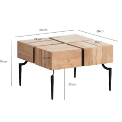Rootz Sofabord - Massivt akacietræ - Moderne sofabord - Firkantet stuebord - Unikt håndlavet design - Beskyttende klarlak - Nem montering - 60 cm x 60 | Fyndiq