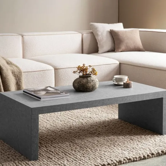 Rootz Sofabord - Moderne betonudseende - Subtil U -form - Beskyttelse af skridsikre - 110 cm x 55 cm x 35 cm