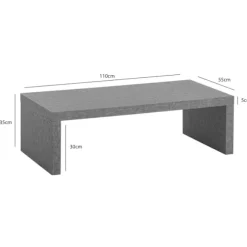Rootz Sofabord - Moderne betonudseende - Subtil U -form - Beskyttelse af skridsikre - 110 cm x 55 cm x 35 cm