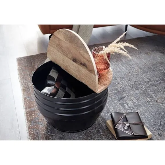 Rootz Sofabord - Opbevaringsplads - Sofabord - Sidebord - Rundt - Sort - Brun - Mangotræ - Metal - 60 x 60 x 41 cm