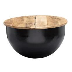 Rootz Sofabord - Opbevaringsplads - Sofabord - Sidebord - Rundt - Sort - Brun - Mangotræ - Metal - 60 x 60 x 34 cm