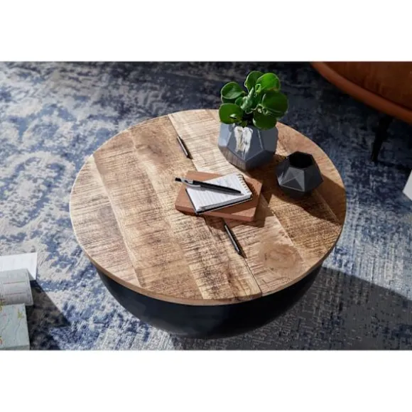 Rootz Sofabord - Opbevaringsplads - Sofabord - Sidebord - Rundt - Sort - Brun - Mangotræ - Metal - 60 x 60 x 34 cm