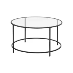 Rootz Sofabord - Rundt Sofabord - Cirkulært Sofabord - Glasplade Sofabord - Industrielt Sofabord - Designer Sofabord - Stål - Hærdet glas - Sort - 84 | Fyndiq