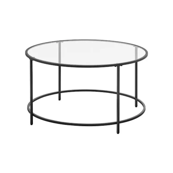 Rootz Sofabord - Rundt Sofabord - Cirkulært Sofabord - Glasplade Sofabord - Industrielt Sofabord - Designer Sofabord - Stål - Hærdet glas - Sort - 84 | Fyndiq