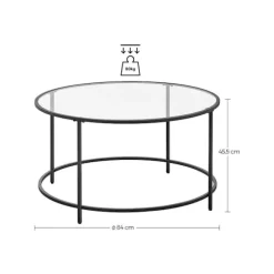 Rootz Sofabord - Rundt Sofabord - Cirkulært Sofabord - Glasplade Sofabord - Industrielt Sofabord - Designer Sofabord - Stål - Hærdet glas - Sort - 84 | Fyndiq