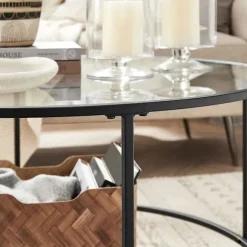 Rootz Sofabord - Rundt Sofabord - Cirkulært Sofabord - Glasplade Sofabord - Industrielt Sofabord - Designer Sofabord - Stål - Hærdet glas - Sort - 84 | Fyndiq
