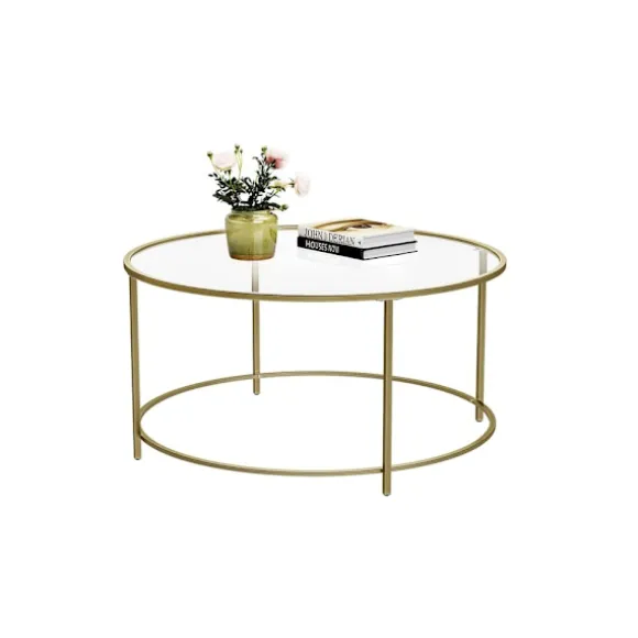 Rootz sofabord - Rundt sofabord med glasoverflade - Rundt sidebord - Sidebord af metalben - Stilfuldt rundt sidebord - Hærdet glas - Guld - 84 x 84 x | Fyndiq