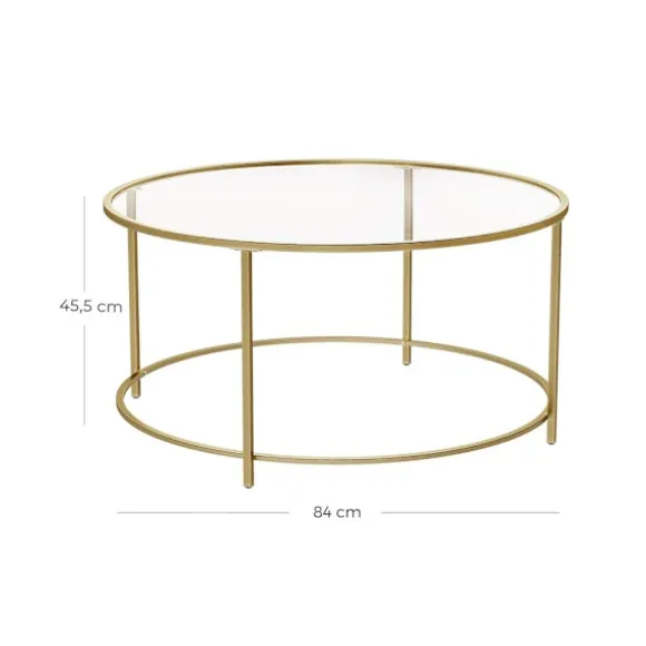 Rootz sofabord - Rundt sofabord med glasoverflade - Rundt sidebord - Sidebord af metalben - Stilfuldt rundt sidebord - Hærdet glas - Guld - 84 x 84 x | Fyndiq