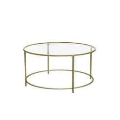 Rootz sofabord - Rundt sofabord med glasoverflade - Rundt sidebord - Sidebord af metalben - Stilfuldt rundt sidebord - Hærdet glas - Guld - 84 x 84 x | Fyndiq