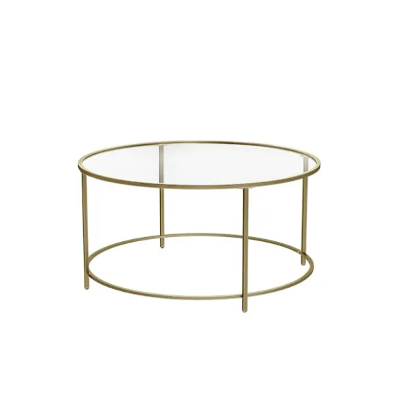 Rootz sofabord - Rundt sofabord med glasoverflade - Rundt sidebord - Sidebord af metalben - Stilfuldt rundt sidebord - Hærdet glas - Guld - 84 x 84 x | Fyndiq
