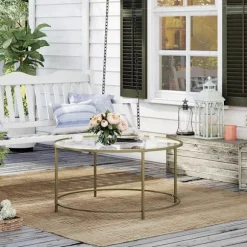 Rootz sofabord - Rundt sofabord med glasoverflade - Rundt sidebord - Sidebord af metalben - Stilfuldt rundt sidebord - Hærdet glas - Guld - 84 x 84 x | Fyndiq
