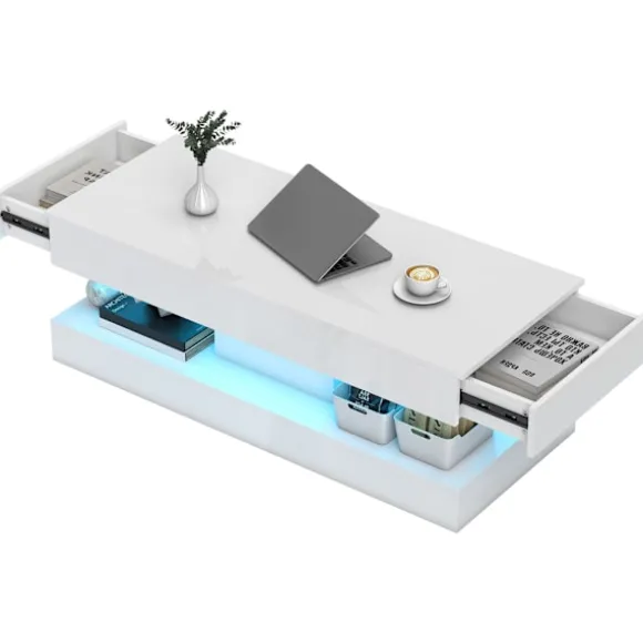 Rootz Sofabord - Stuebord - Moderne blødere - Stilfuldt med LED-belysning - 120cm x 50cm x 42cm - Hvid spånplade
