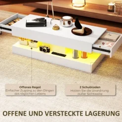 Rootz Sofabord - Stuebord - Moderne blødere - Stilfuldt med LED-belysning - 120cm x 50cm x 42cm - Hvid spånplade