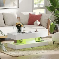 Rootz Sofabord - Stuebord - Moderne blødere - Stilfuldt med LED-belysning - 120cm x 50cm x 42cm - Hvid spånplade