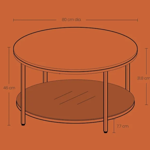 Rootz sofabord - stuebord - sofatisk - justerbar fod - 80 cm D x 46 cm h