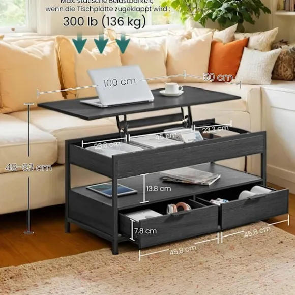 Rootz sofabord - stuebord - højde -justerbar bordplade - Rumbesparende - 50 x 100 x 48-63 cm - Anthracite grå -blæk sort sort
