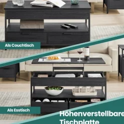 Rootz sofabord - stuebord - højde -justerbar bordplade - Rumbesparende - 50 x 100 x 48-63 cm - Anthracite grå -blæk sort sort