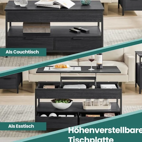 Rootz sofabord - stuebord - højde -justerbar bordplade - Rumbesparende - 50 x 100 x 48-63 cm - Anthracite grå -blæk sort sort