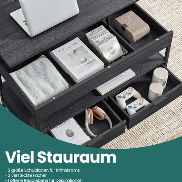 Rootz sofabord - stuebord - højde -justerbar bordplade - Rumbesparende - 50 x 100 x 48-63 cm - Anthracite grå -blæk sort sort
