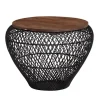 Rootz sofabord mango massivt træ metal 60x60x45 cm sort rundt med opbevaringsplads - Design stuebord fletbord moderne - Endebord sofa bord trådkurv st | Fyndiq