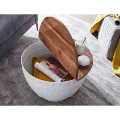 Rootz sofabord Mango 60x36x60 cm massivt træ metal hvid industrirundt - Design stuebord med opbevaringsplads - Loungebord sofabord moderne