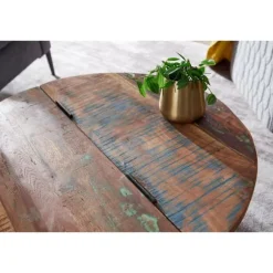 Rootz sofabord Mango 60x36x60 cm massivt træ metal hvid industrirundt - Design stuebord med opbevaringsplads - Loungebord sofabord moderne