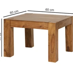Rootz sofabord massivt træ sheesham 60 cm bredt stuebord design mørkebrunt sidebord i landlig stil