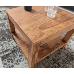 Rootz sofabord massivt træ akacie 60 x 60 cm stuebord design mørkebrunt sidebord i landlig stil