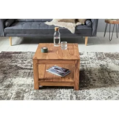 Rootz sofabord massivt træ akacie 60 x 60 cm stuebord design mørkebrunt sidebord i landlig stil