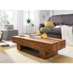 Rootz sofabord massivt træ Sheesham 120 cm bredt design stuebord mørkebrunt bord i landstil