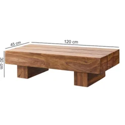 Rootz sofabord massivt træ Sheesham 120 cm bredt design stuebord mørkebrunt bord i landstil