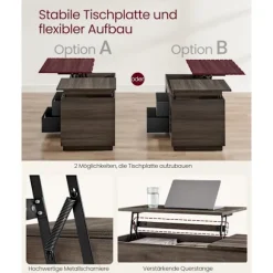 Rootz sofabord med 2 skuffer - Opbevaringsbord - Askbrun - Stål & spånplader - 50 cm x 100 cm x 48 cm/62,3 cm - 27,5 kg - 75 kg Kapacitet