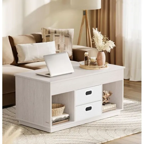 Rootz sofabord med 2 skuffer - Midterbord - Opbevaringsrum - Havregryn Beige - Stål & spånplader - 50 cm x 100 cm x 48 cm/62,3 cm - 27,5 kg