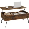 Rootz sofabord med opbevaring - lift -top bord - vintage rustik bord - Højde justerbar - 95x55.5x71.5 cm - Skjulte rum- og metalben