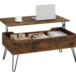 Rootz sofabord med opbevaring - lift -top bord - vintage rustik bord - Højde justerbar - 95x55.5x71.5 cm - Skjulte rum- og metalben