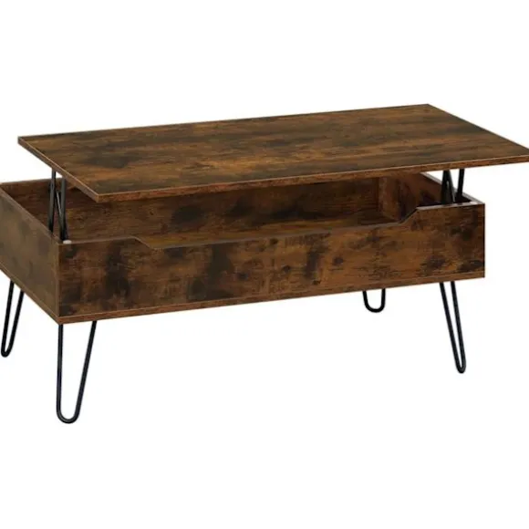 Rootz sofabord med opbevaring - lift -top bord - vintage rustik bord - Højde justerbar - 95x55.5x71.5 cm - Skjulte rum- og metalben