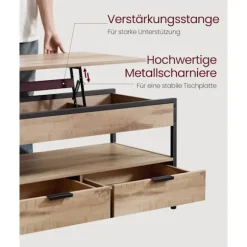 Rootz Sofabord med skuffer - Opbevaringsrum - Justerbar højde - Rumbesparende - Træspanel og stål - 50 x 100 x 48-63 cm